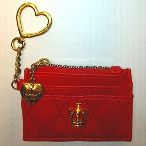 Gorgeous JUICY COUTURE Bright Red skinny Wallet Keychain/change purse